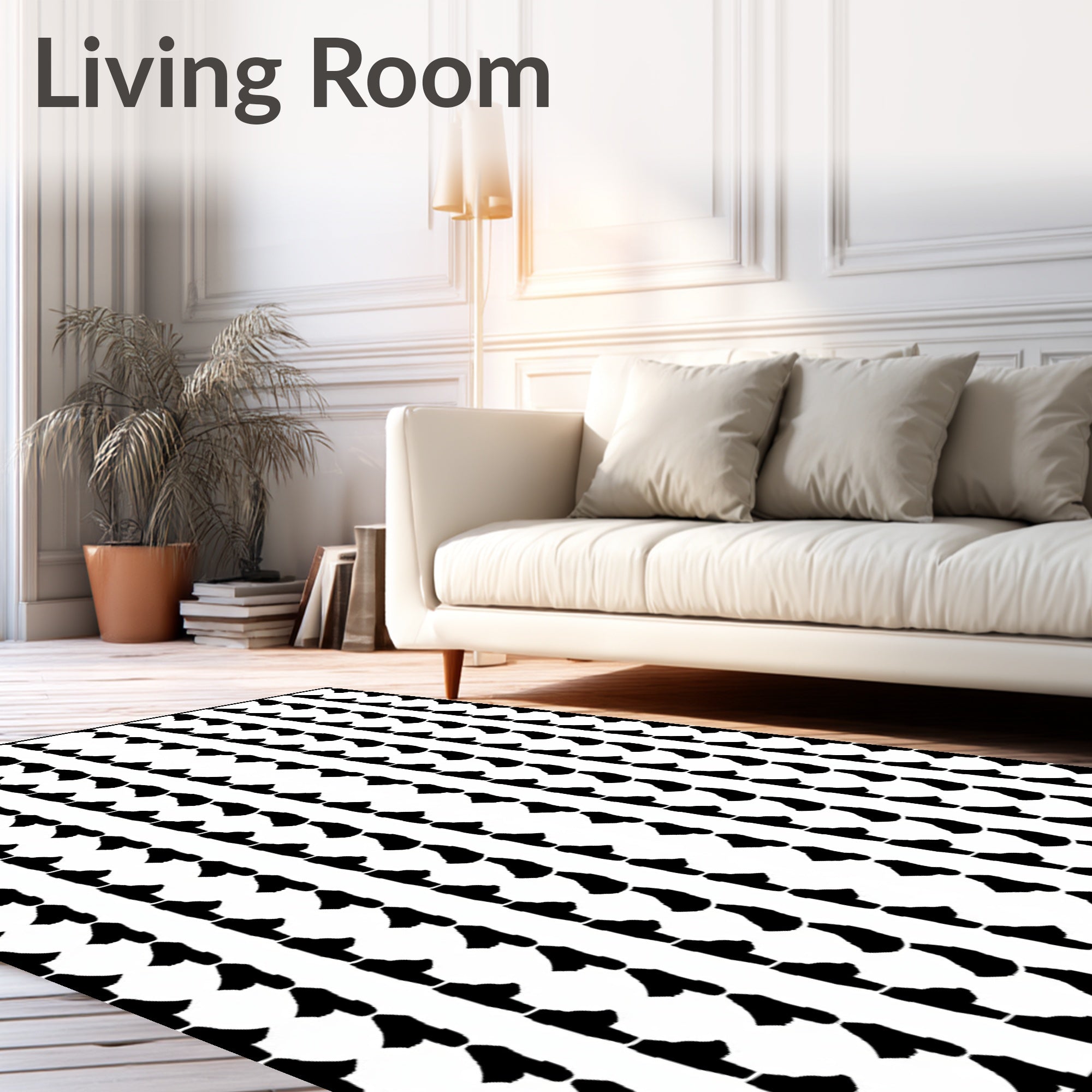 Black White Tall Columnal Shapes Rug