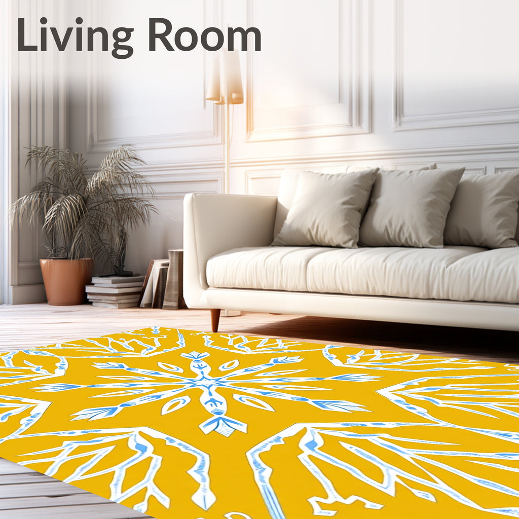 Golden Yellow Starburst Mandala Rug