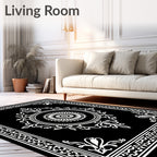 Black White Intricate Mandala Frame Rug