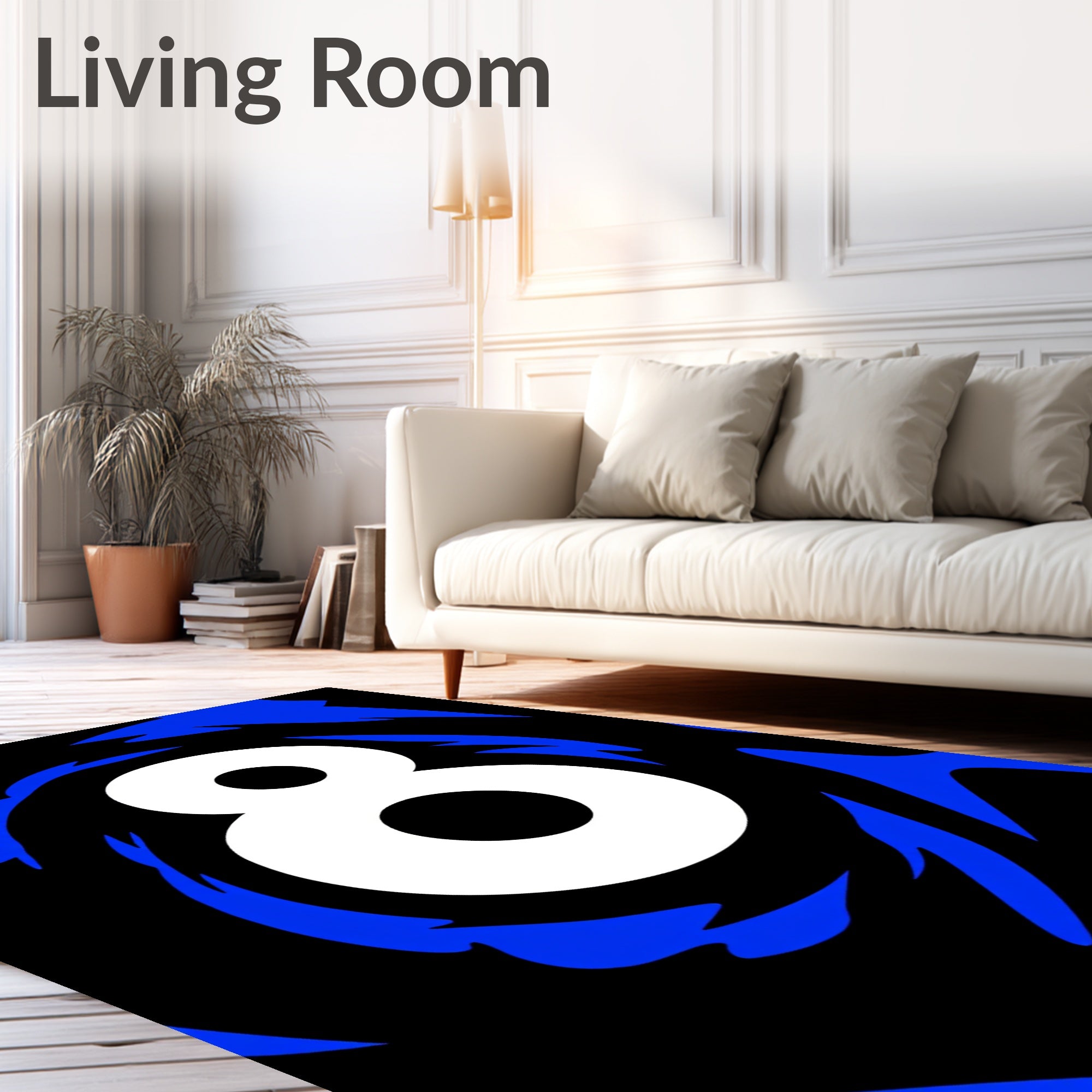 Bold White Eight Black Swirl Rug