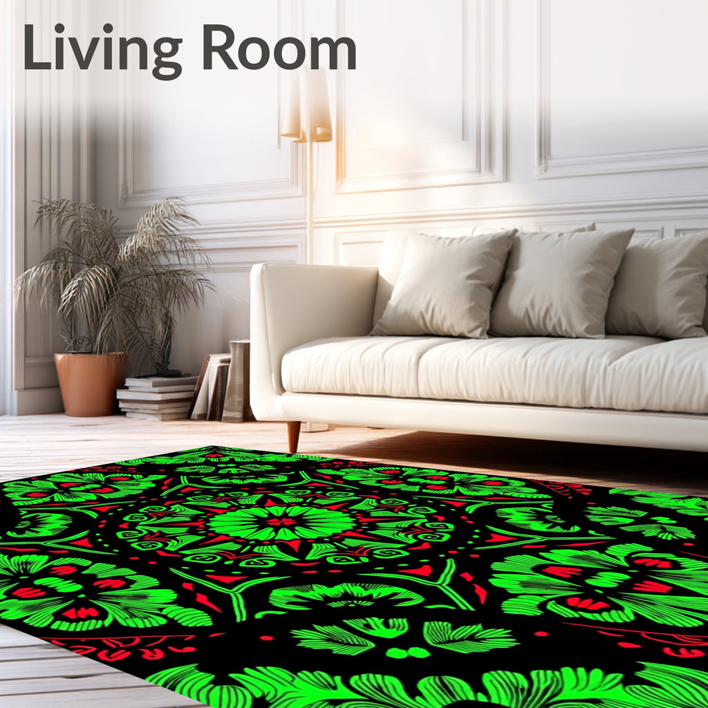 Vibrant Neon Floral Mandala Rug