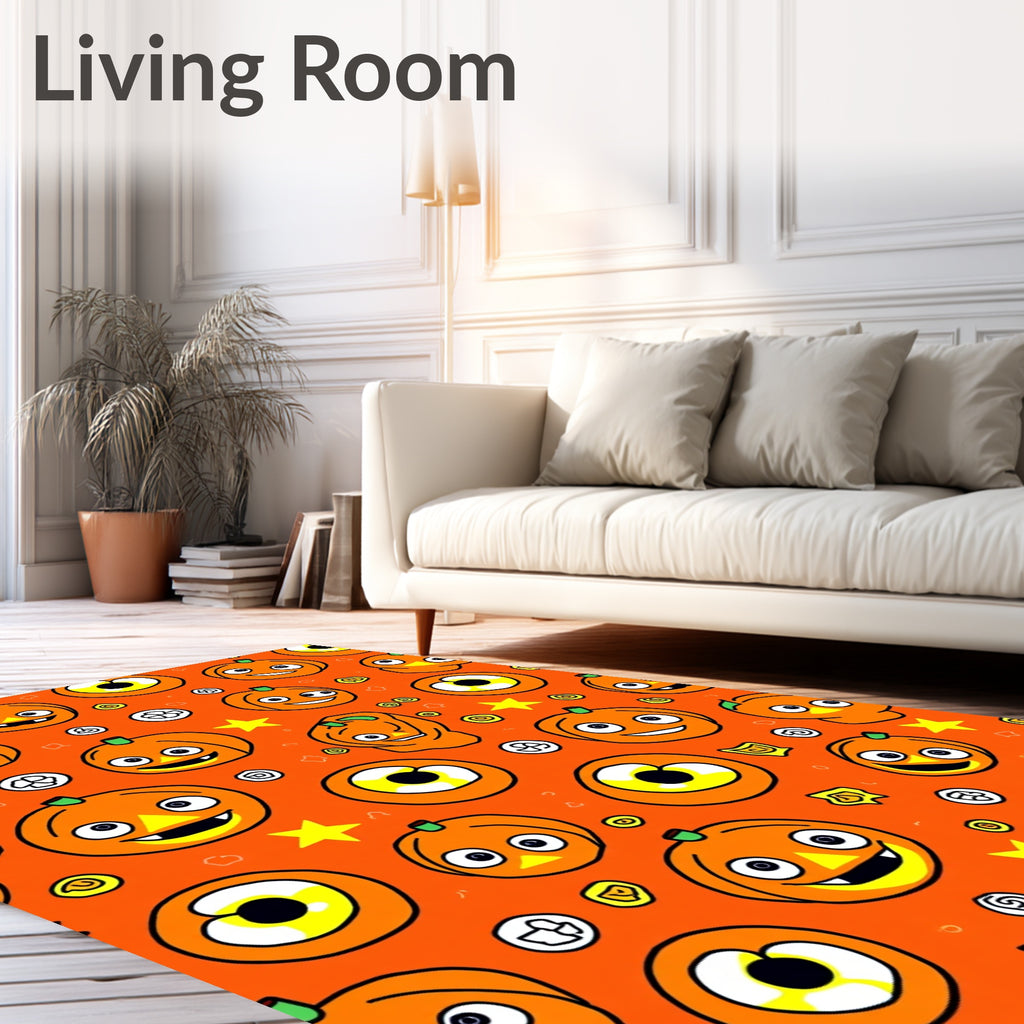 Cute Orange Pumpkin Halloween Eyes Rug