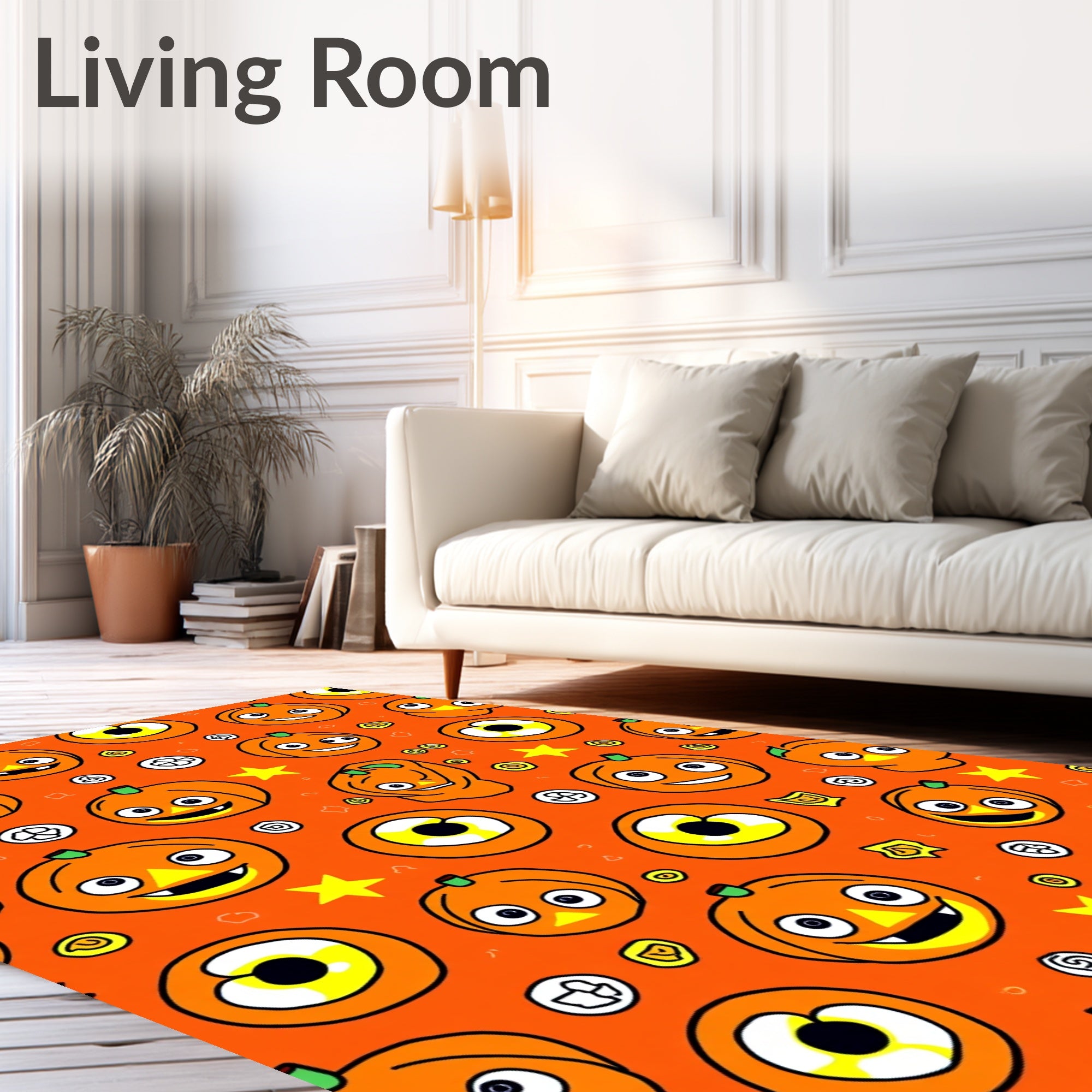 Cute Orange Pumpkin Halloween Eyes Rug
