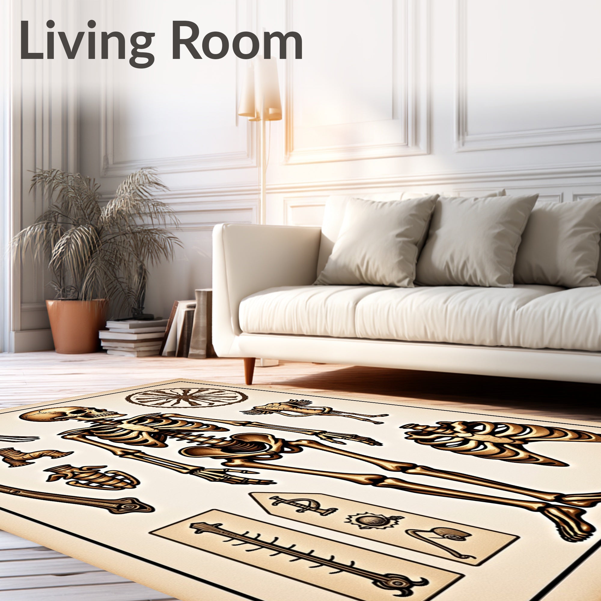 Antique Gold Anatomical Skeleton Display Rug