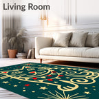 Festive Teal Cat Firework Celebration Rug