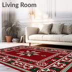 Crimson White Green Snowflake Medallion Rug