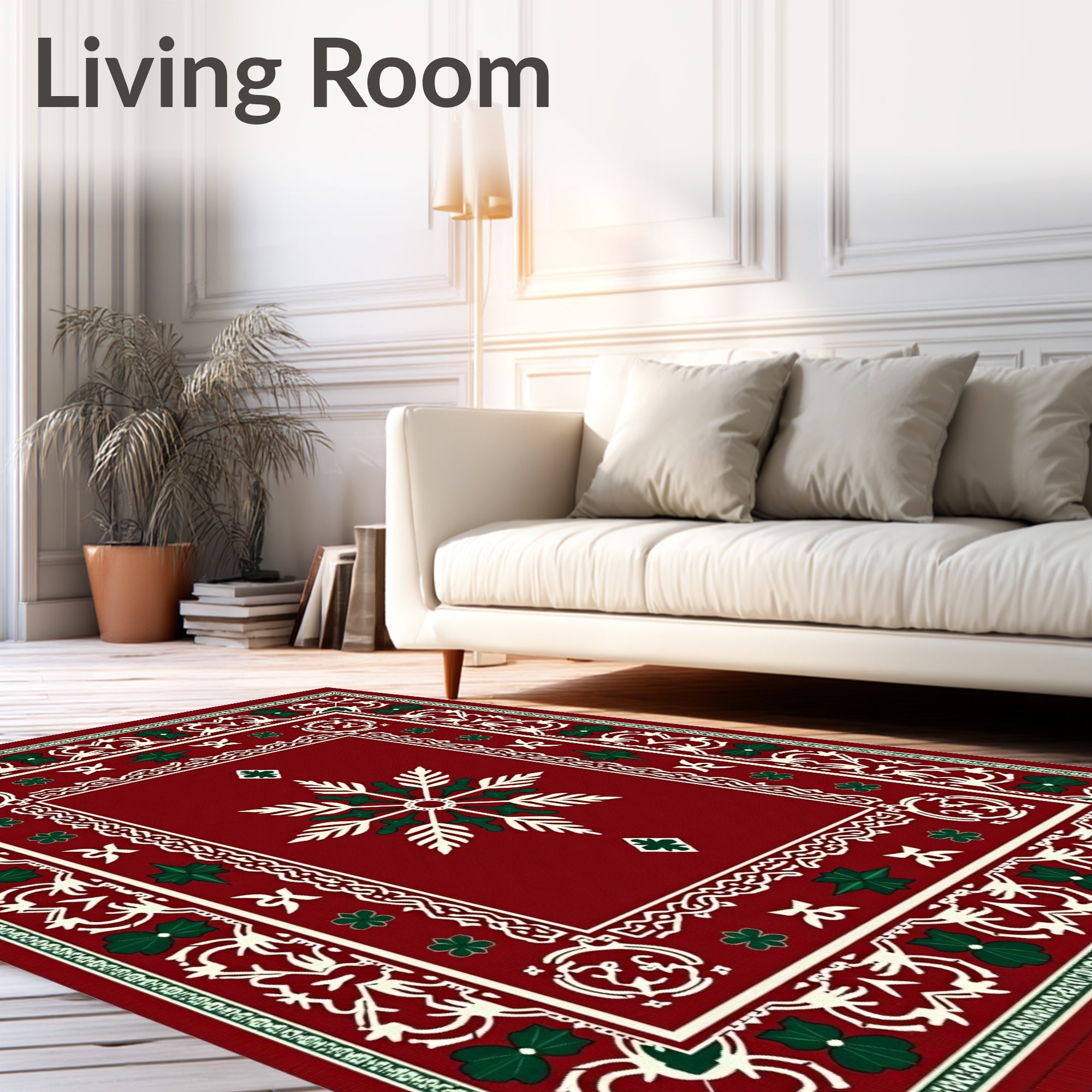 Crimson White Green Snowflake Medallion Rug