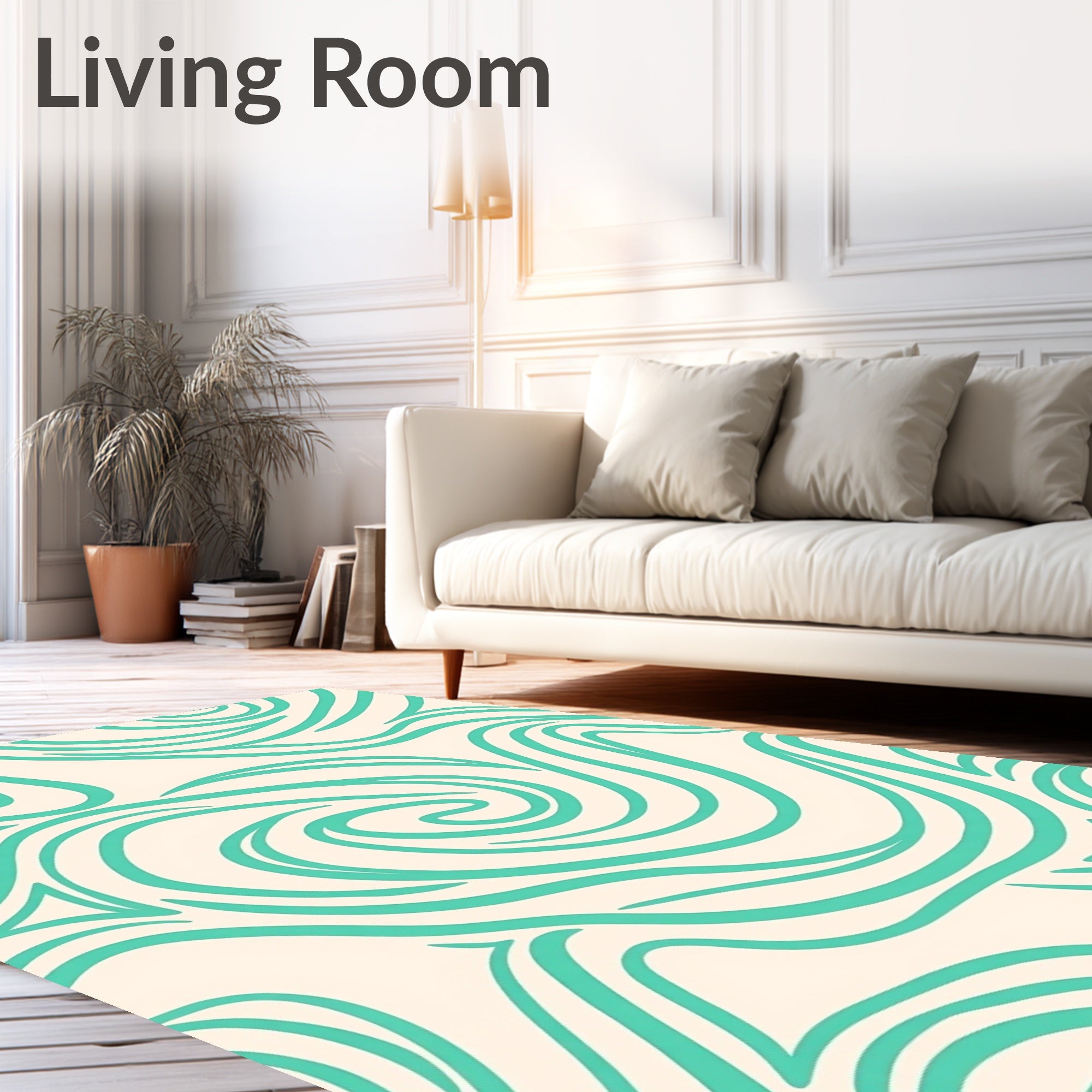Aqua Swirl Cream Abstract Rug