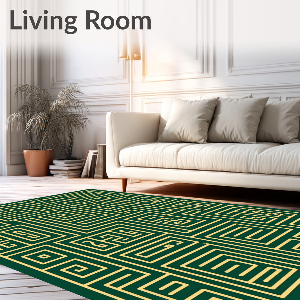 Emerald Green Golden Maze Labyrinth Rug