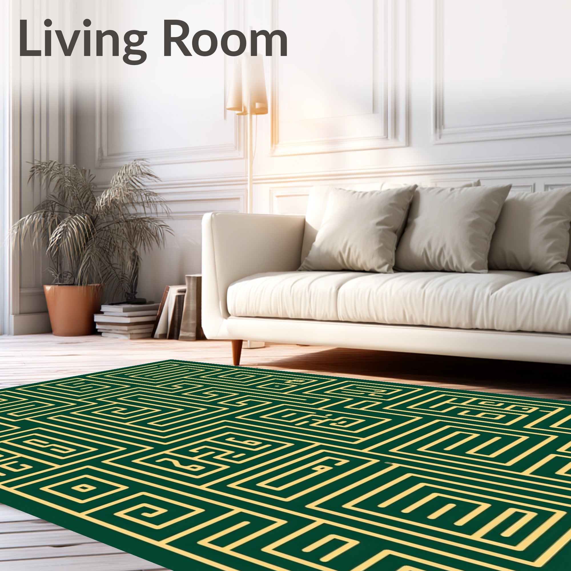 Emerald Green Golden Maze Labyrinth Rug