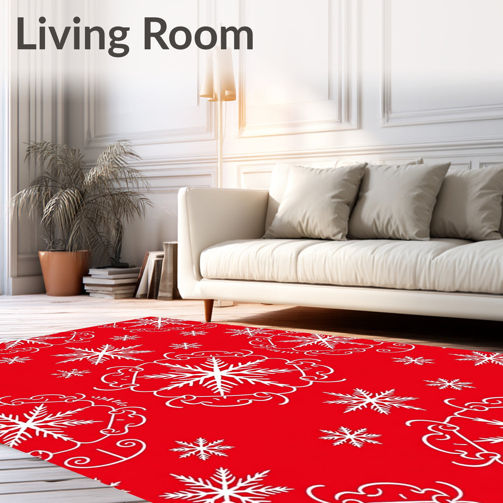 White Snowflake Medallion Red Holiday Rug
