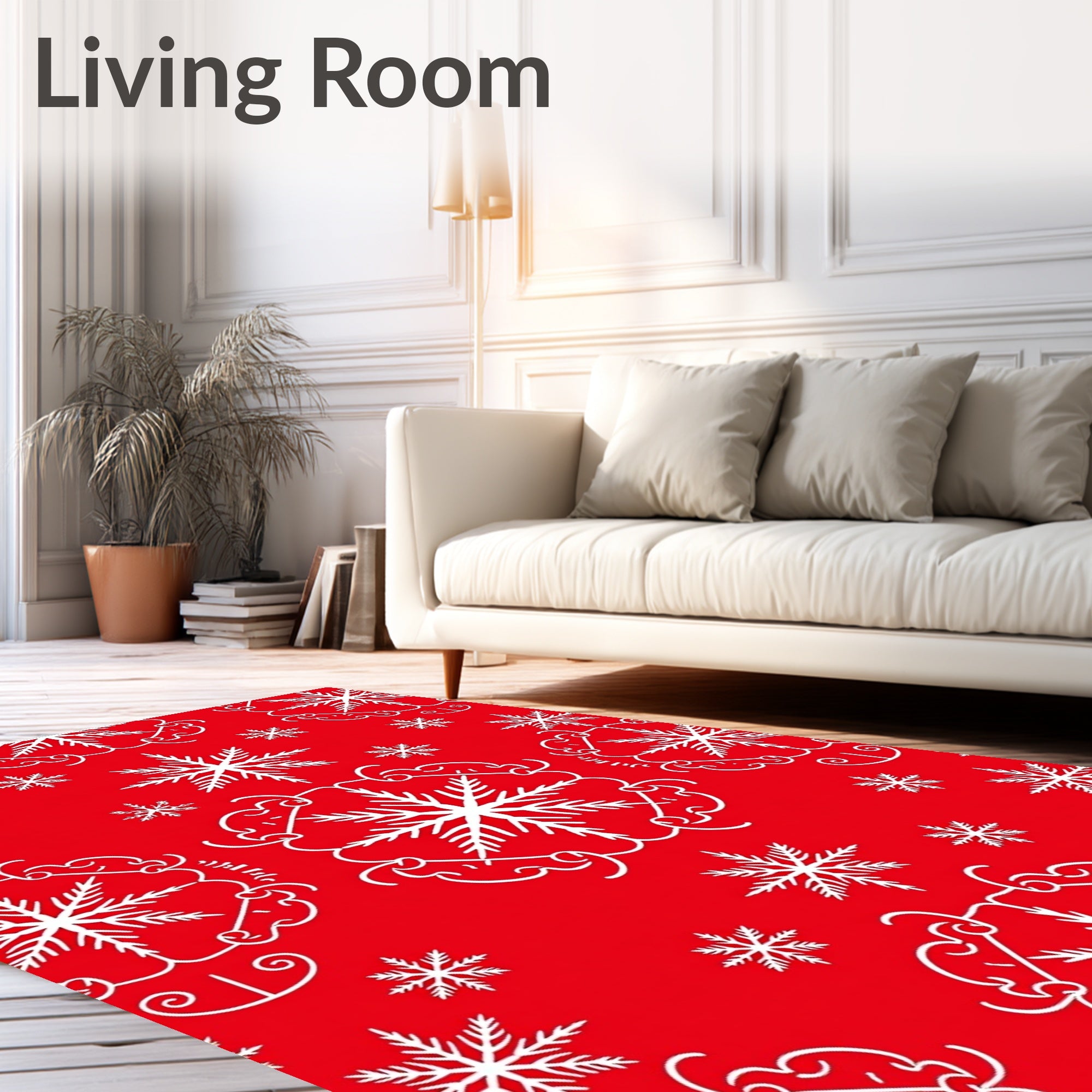 White Snowflake Medallion Red Holiday Rug