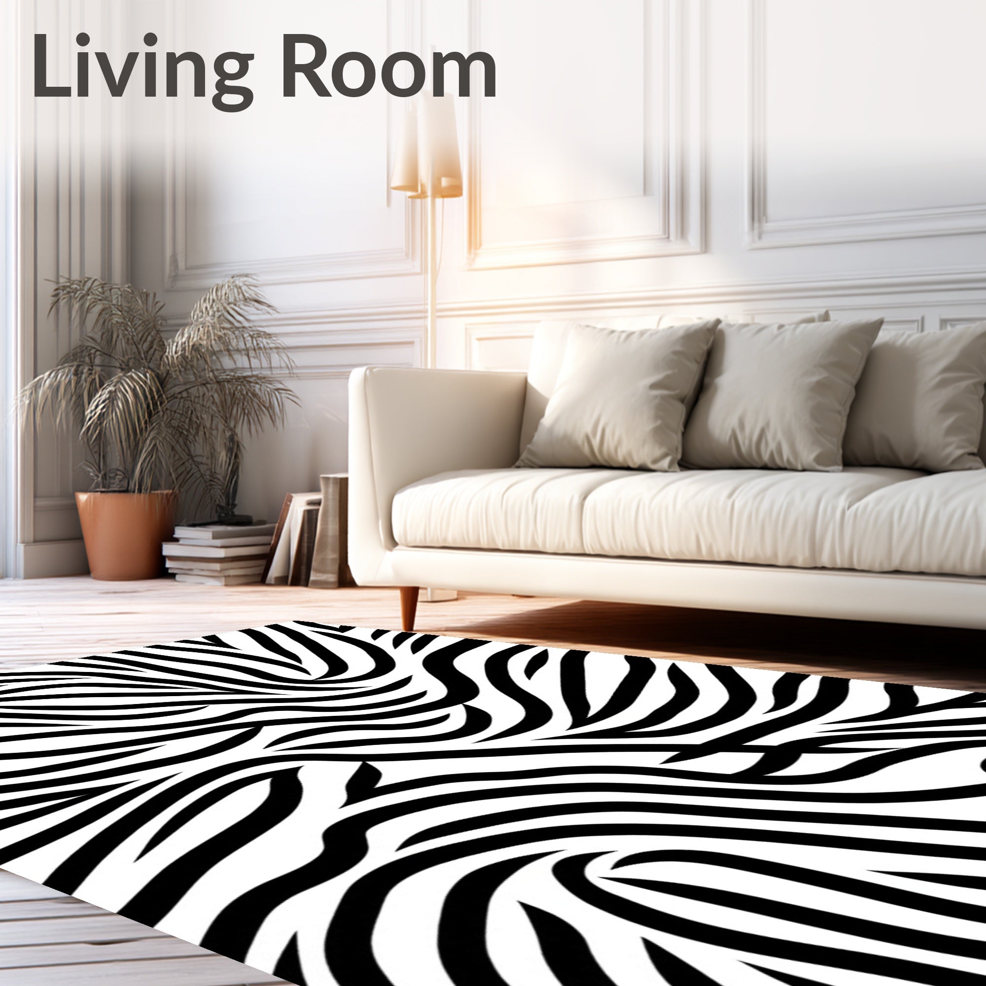 Striking Black White Wavy Lines Rug