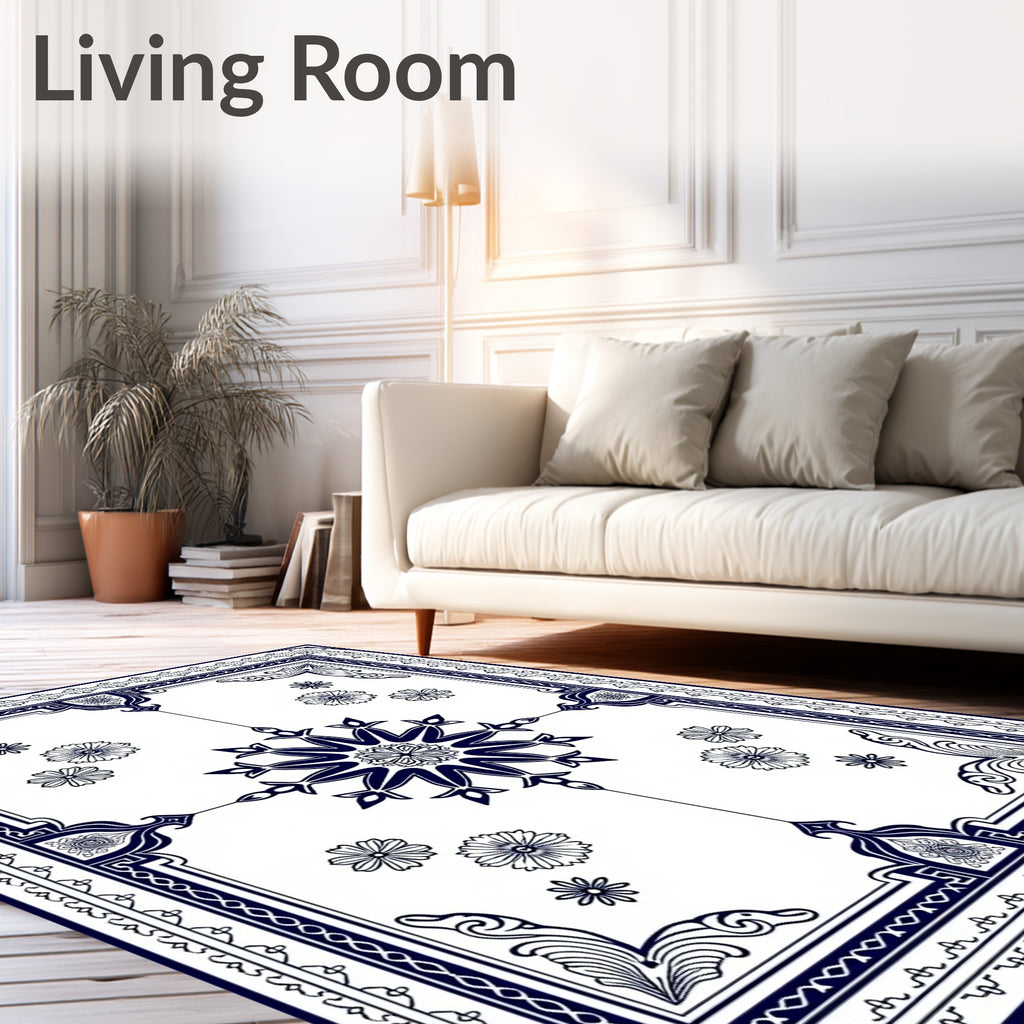Grand Navy Floral Medallion Centerpiece Rug