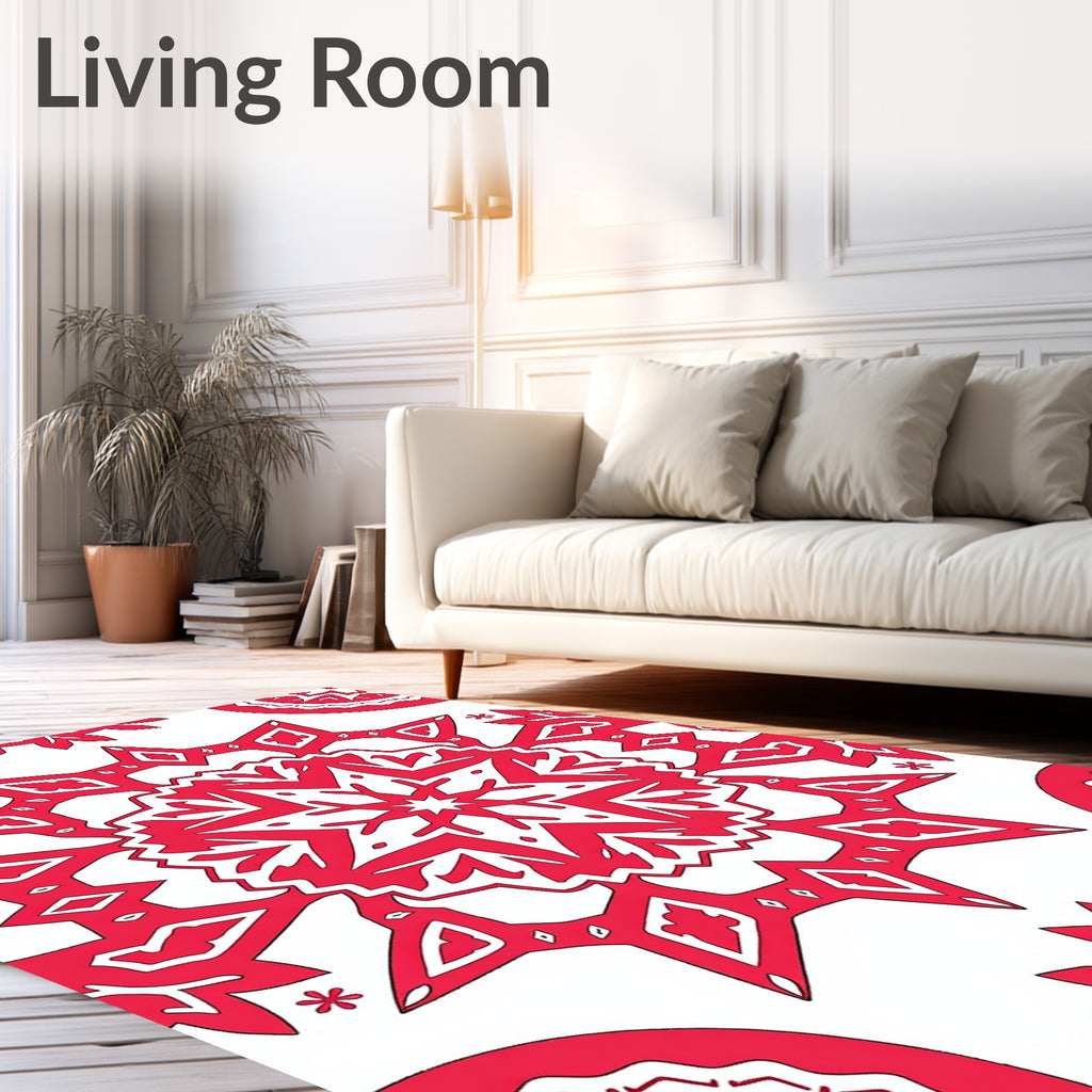 Crimson Starburst Geometric Mandala Rug