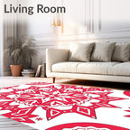 Crimson Starburst Geometric Mandala Rug