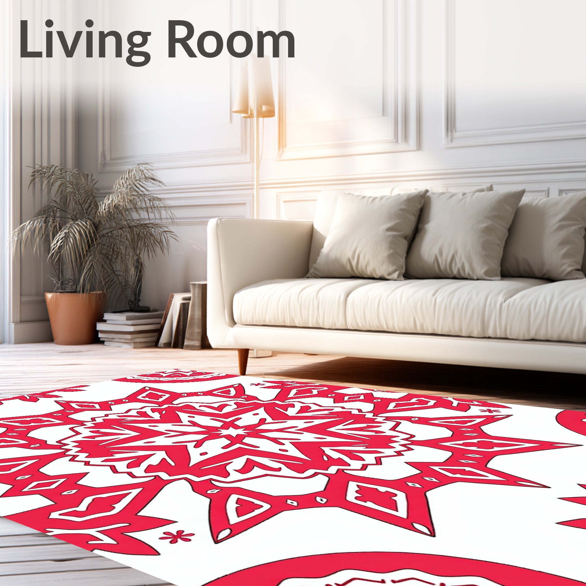 Crimson Starburst Geometric Mandala Rug