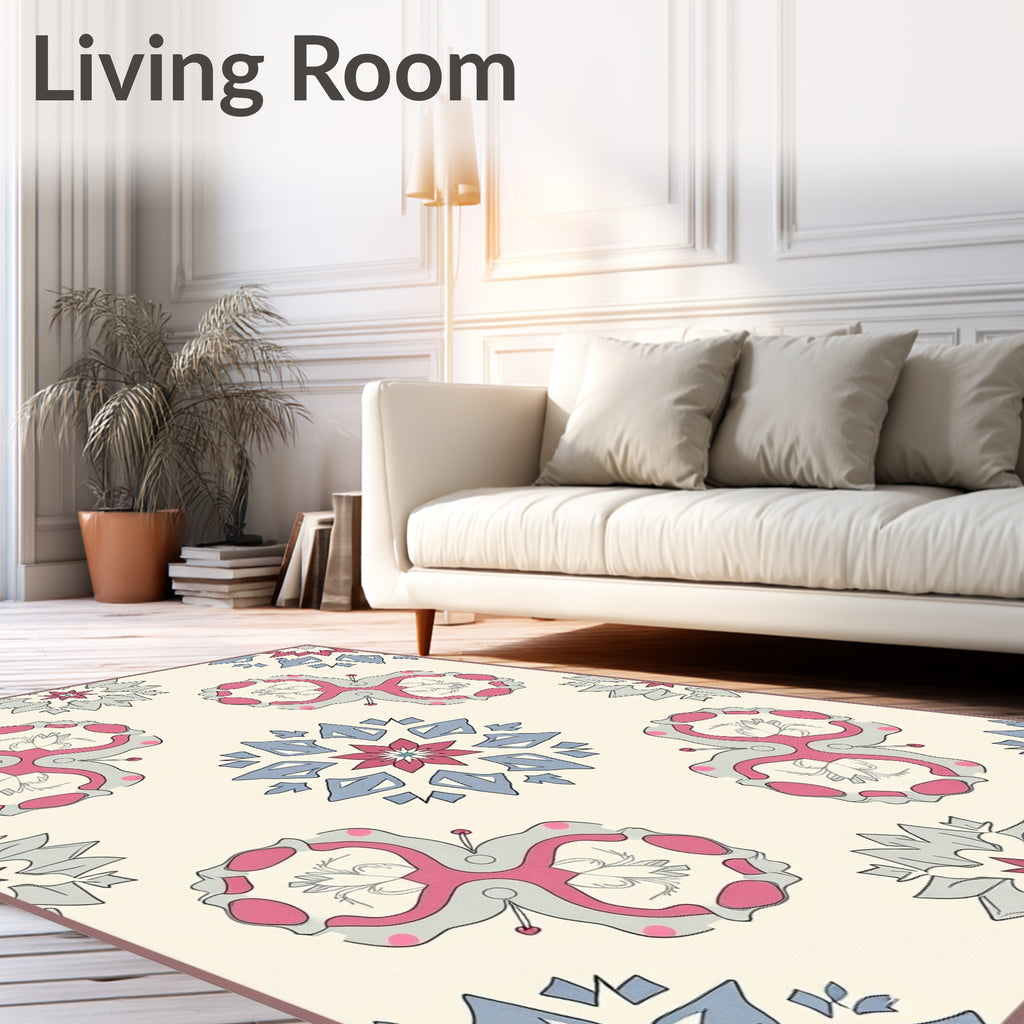 Cream Pink Gray Floral Medallion Rug