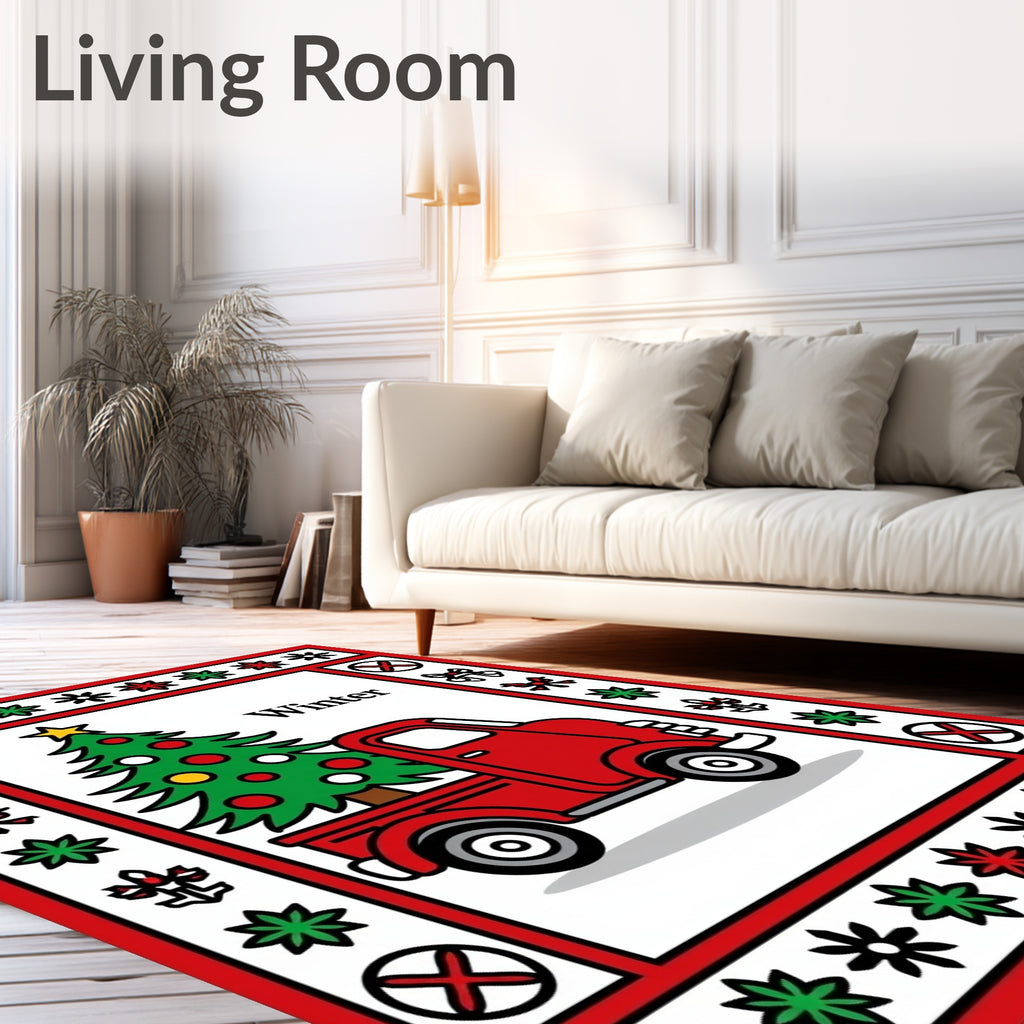 Red Vintage Truck Winter Christmas Tree Rug