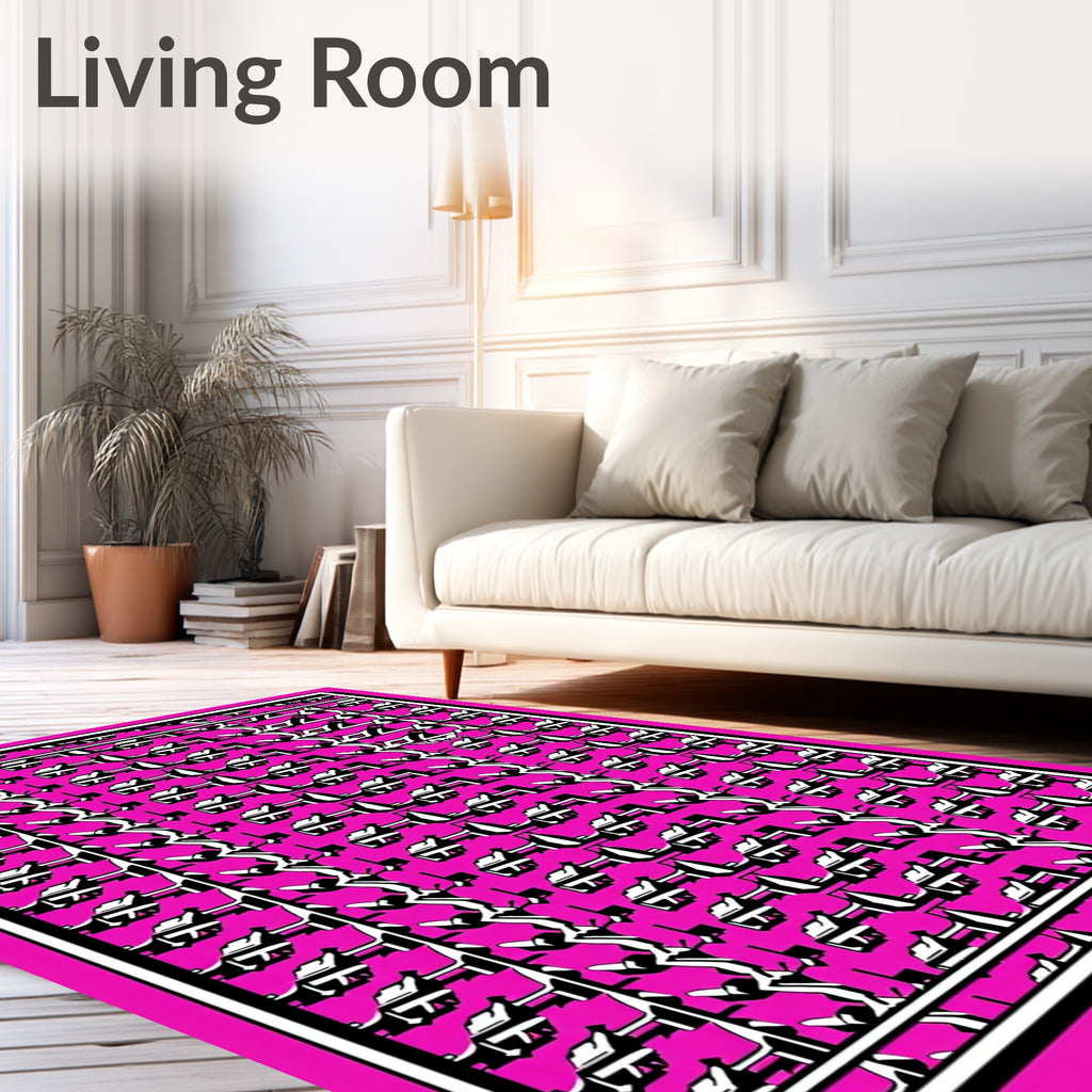 Hot Pink Geometric Abstract Repeating Rug