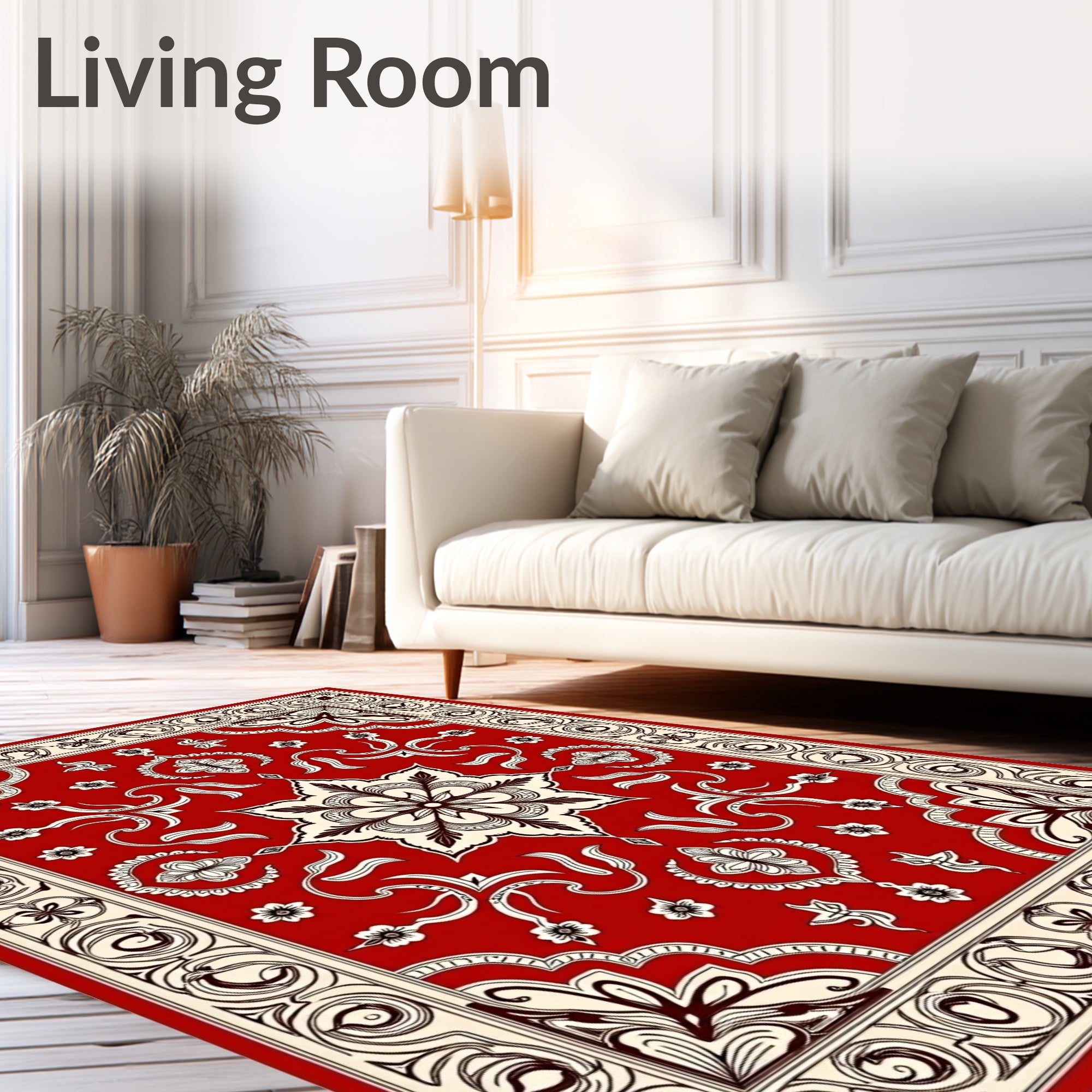 Crimson Cream Floral Central Medallion Rug