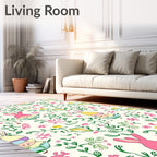 Whimsical Pink Bunny Floral Garden Rug