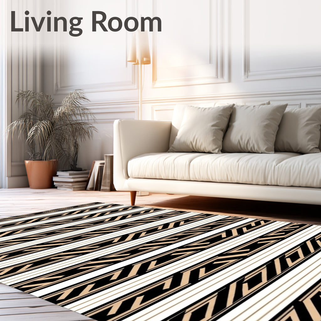 Black tan geometric horizontal stripe Rug