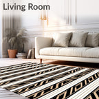 Black tan geometric horizontal stripe Rug