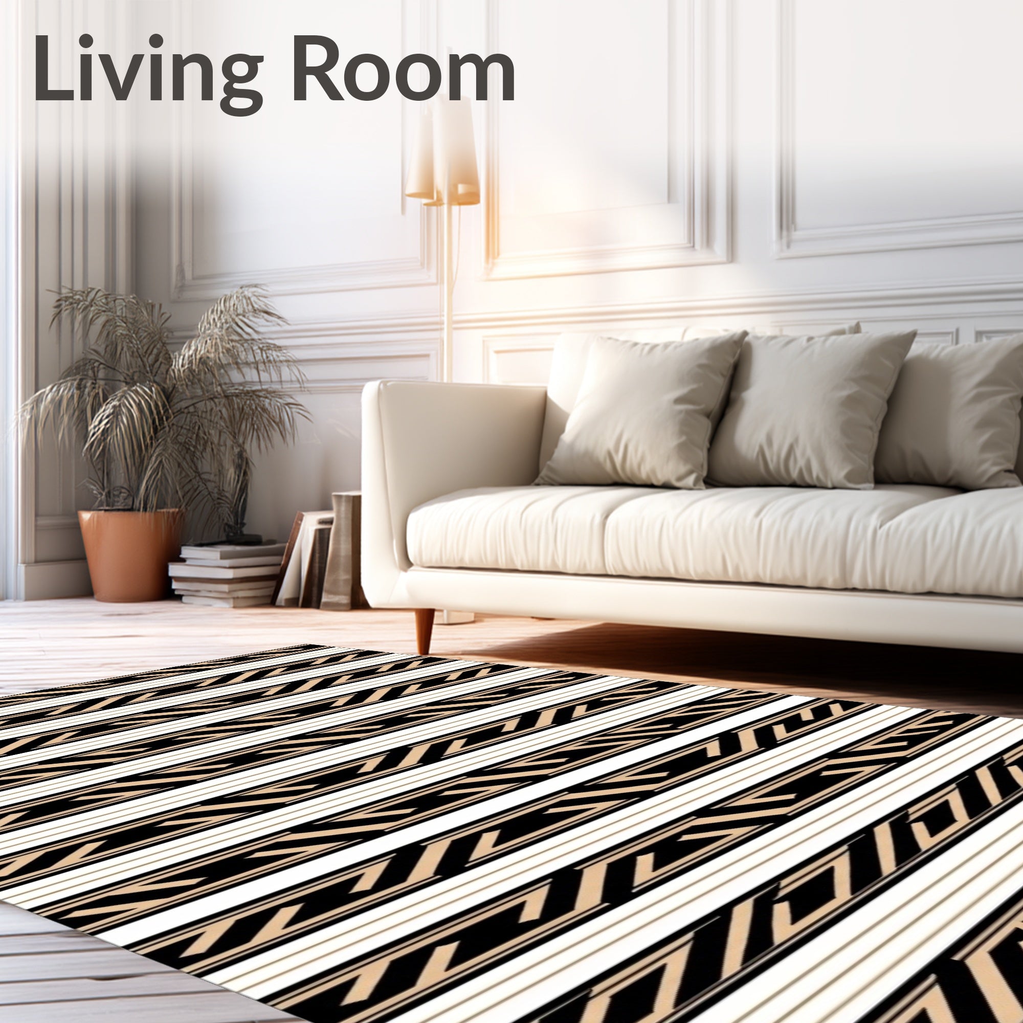Black tan geometric horizontal stripe Rug