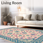 Coral Pink Teal Floral Medallion Rug