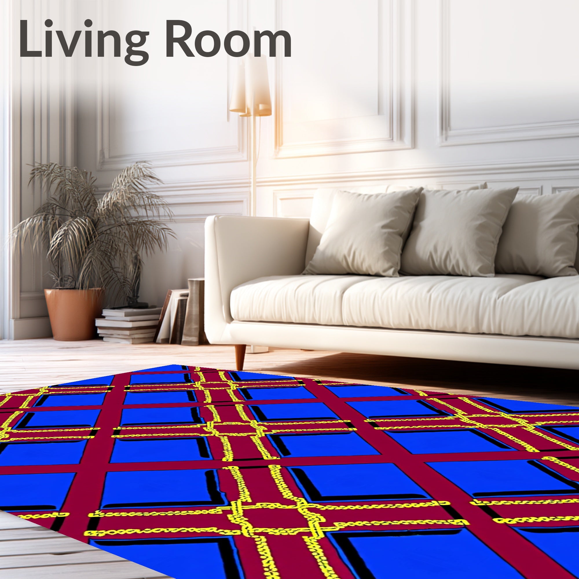 Crimson Cobalt Chain Lattice Rug