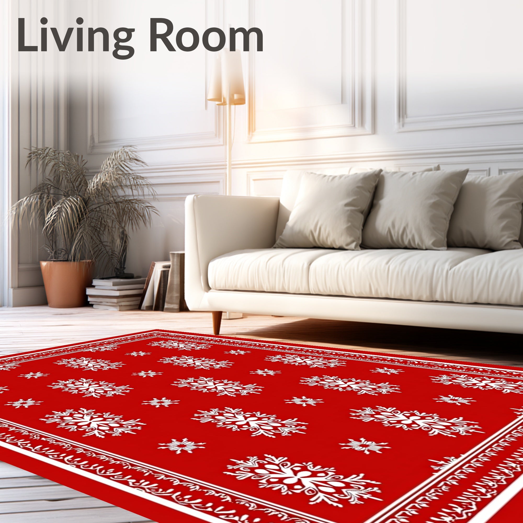 Crimson White Snowflake Medallion Rug