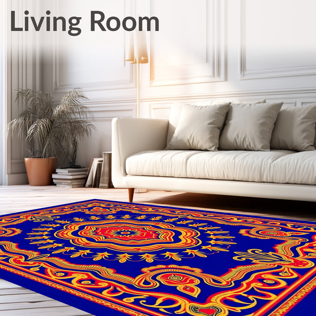 Royal Blue Red Yellow Medallion Border Rug