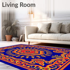 Royal Blue Red Yellow Medallion Border Rug
