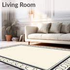 Ornate Cream And Black Border Rug