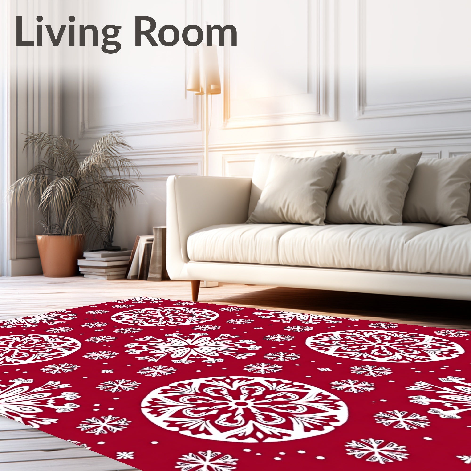 Crimson White Snowflake Medallion Collage Rug