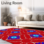 Red Blue Cyan Floral Lattice Rug