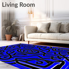 Bold Blue Interlocking Geometric Swirl Rug