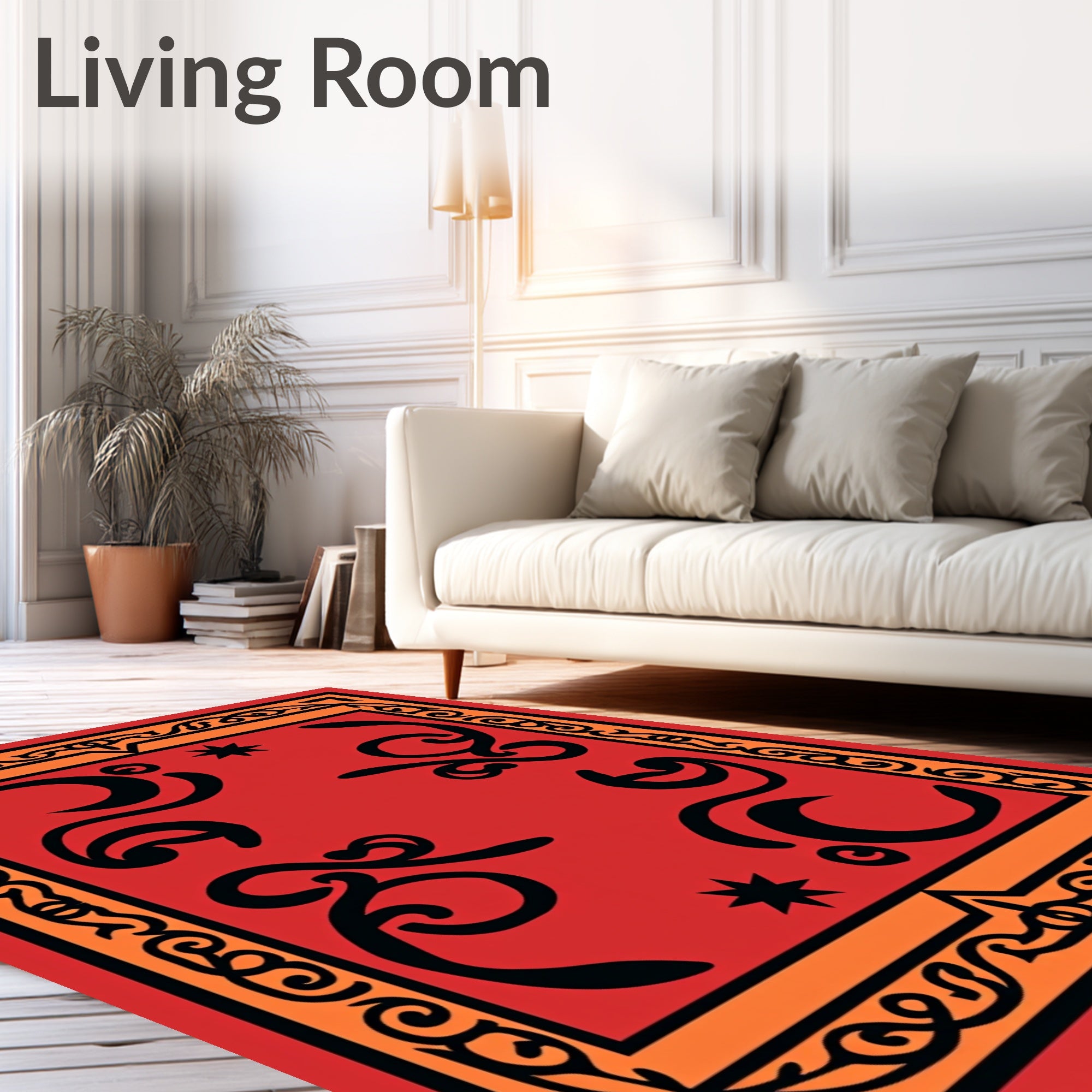 Bold Red Black Swirl Celestial Frame Rug