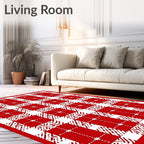 Red White Gingham Patchwork Check Rug