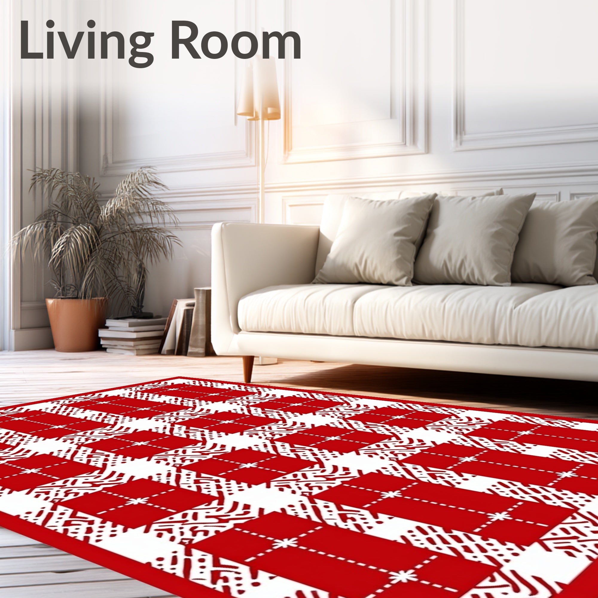 Red White Gingham Patchwork Check Rug
