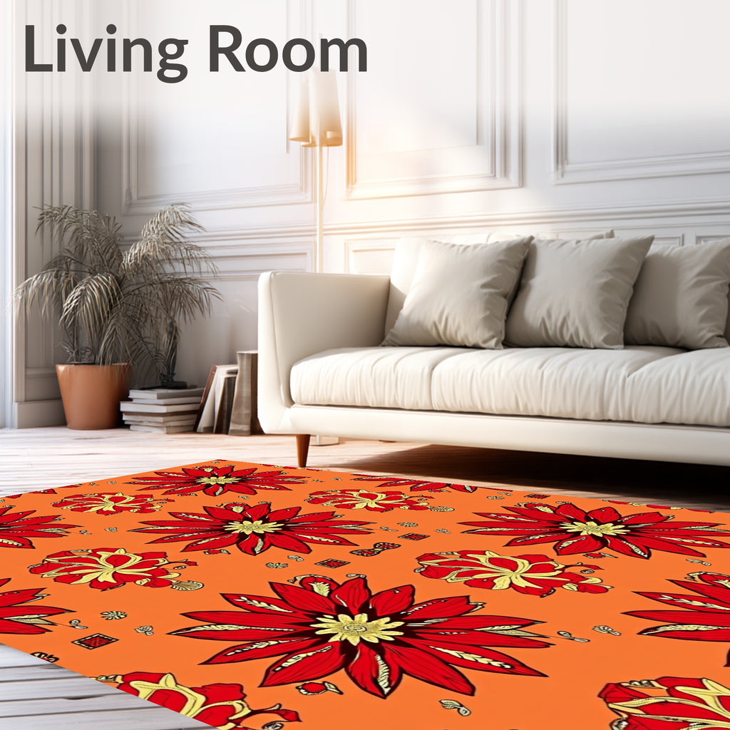 Vibrant Red Golden Floral Accordion Rug