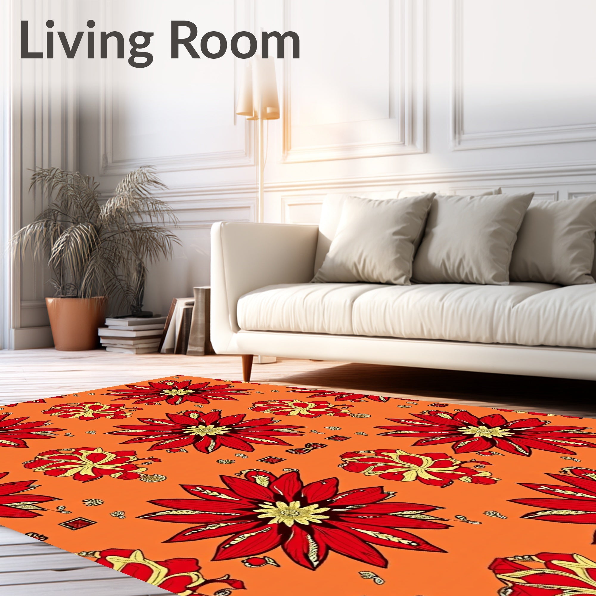 Vibrant Red Golden Floral Accordion Rug