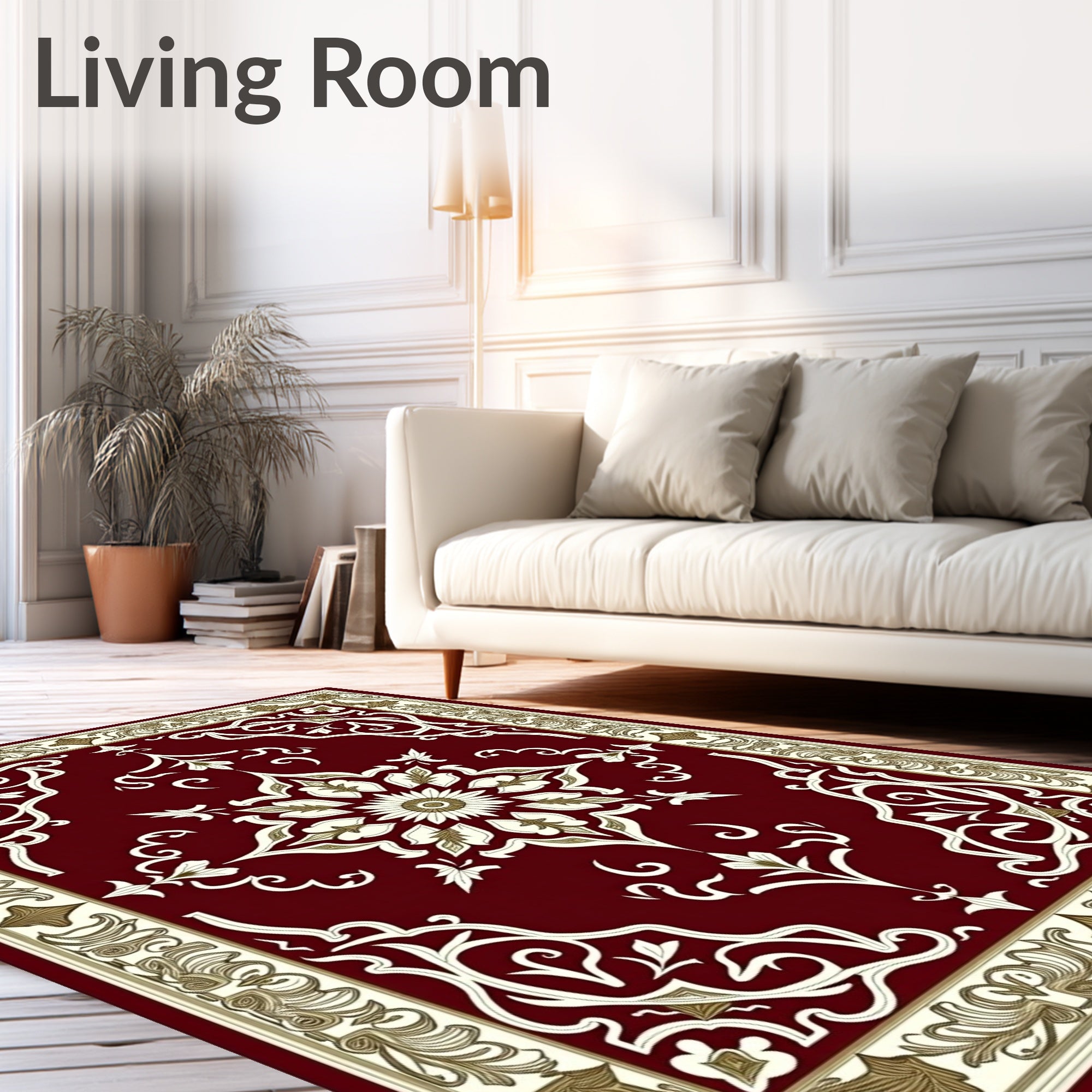 Crimson White Gold Floral Medallion Rug