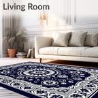 Traditional Navy and White Medallion Rug