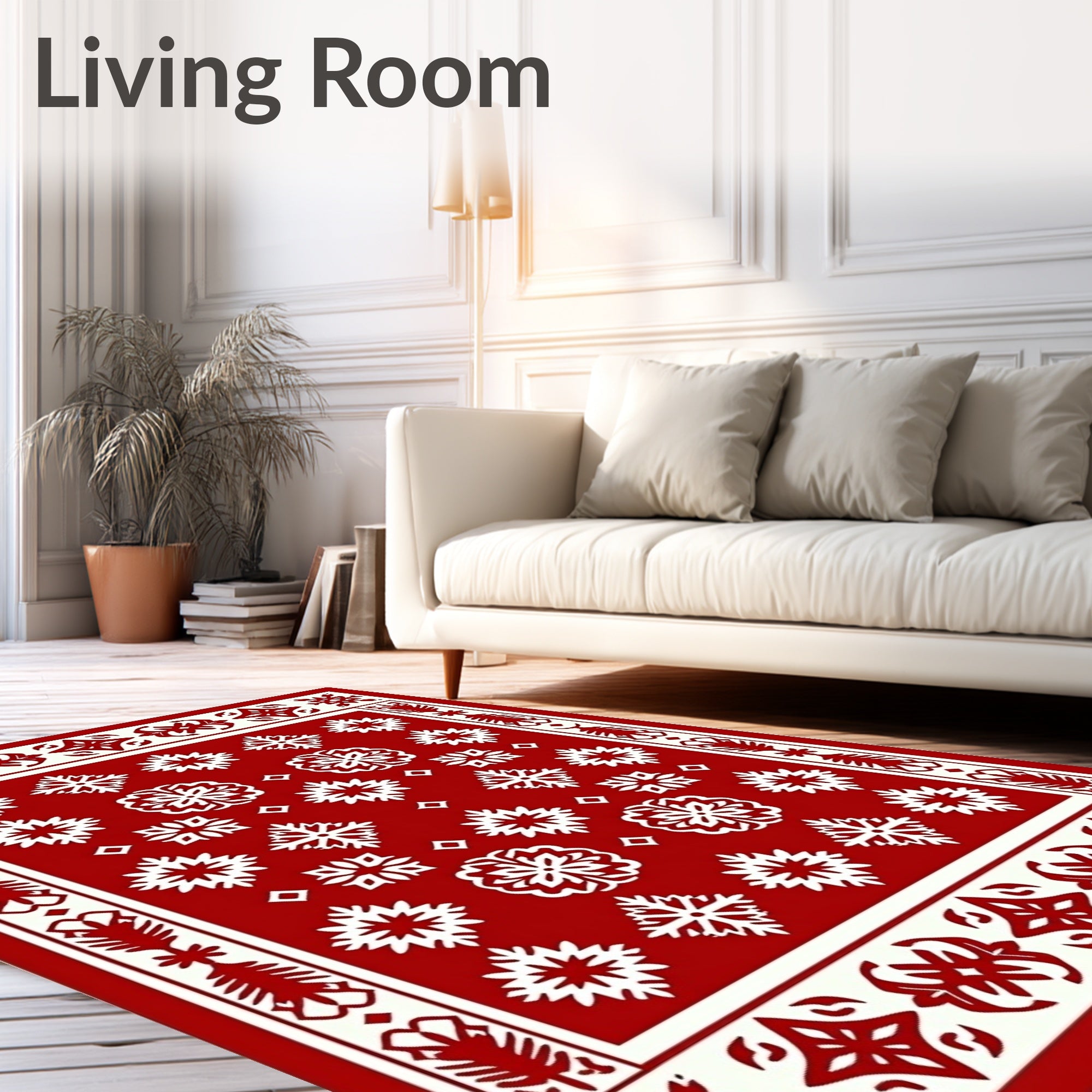 Red Snowflake Festive Winter Rug