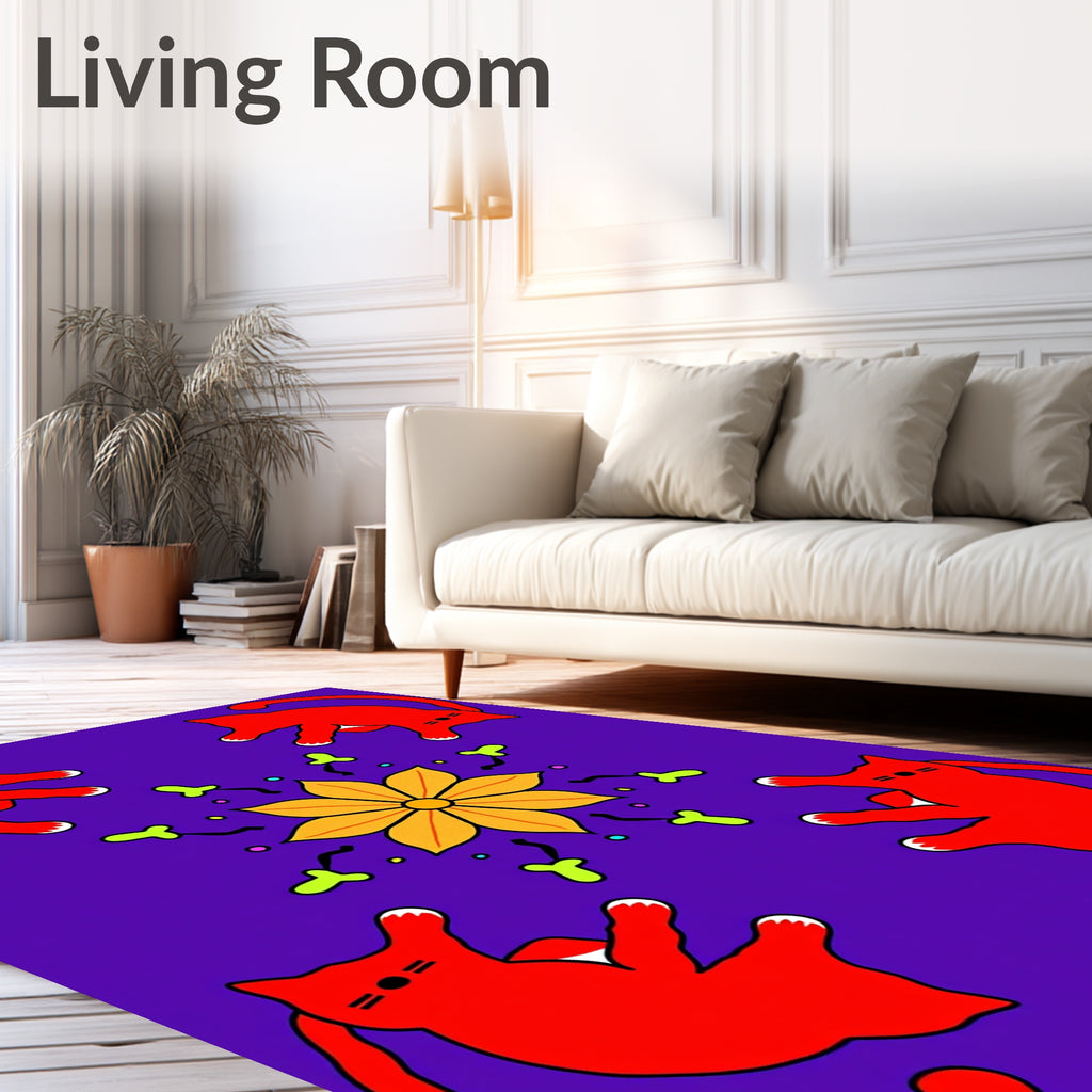 Vibrant Red Cats Yellow Bloom Medallion Rug