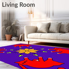 Vibrant Red Cats Yellow Bloom Medallion Rug