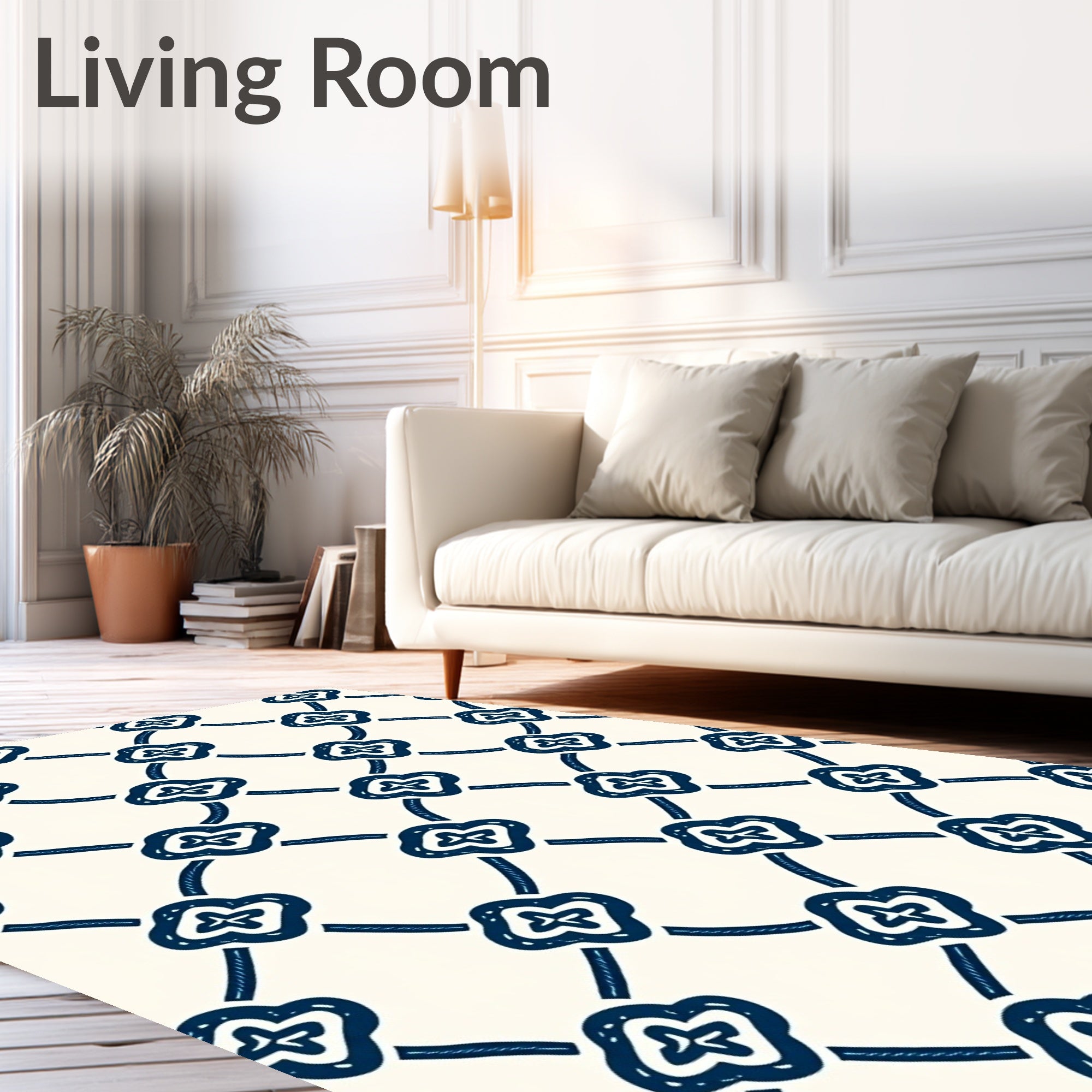 Navy Blue Quatrefoil Lattice Rug