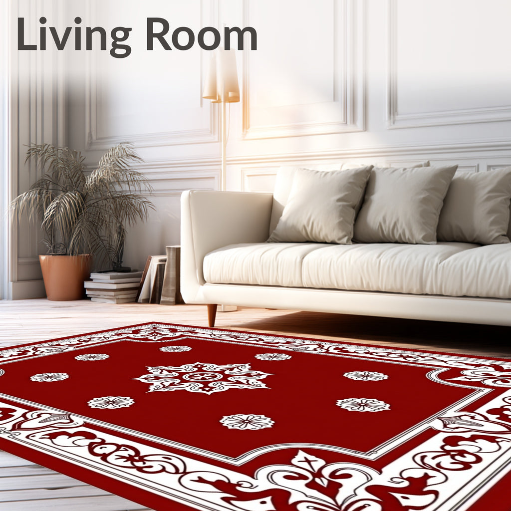 Deep Red Intricate Floral Square Rug